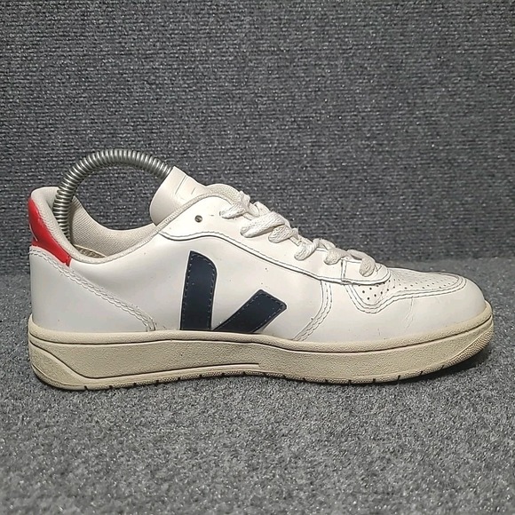 VEJA V-10 Sneakers Womens Size 7 White Red Blue Leather White Nautico Pekin - Picture 9 of 16